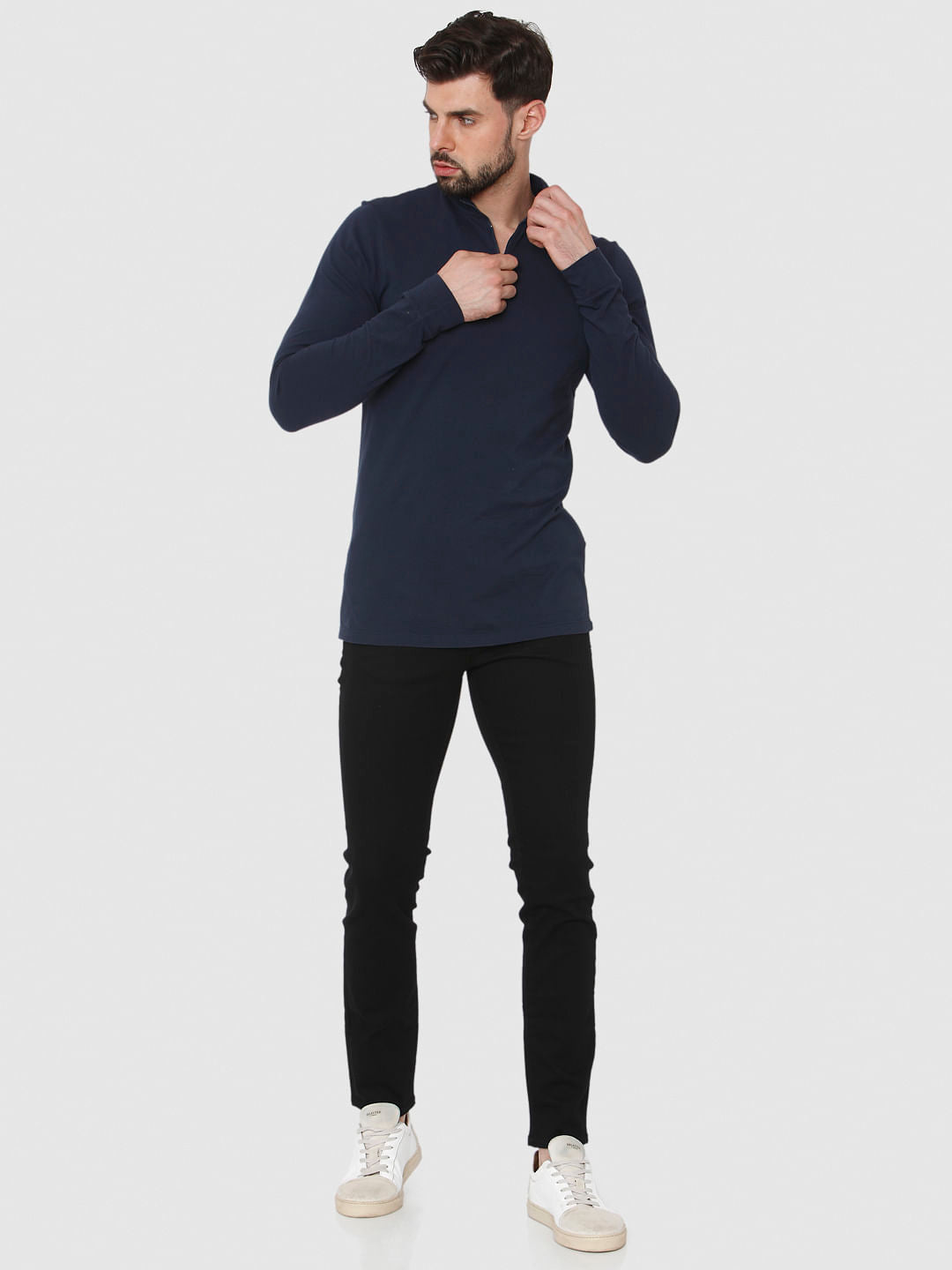 Navy Blue High Neck Polo T-Shirt