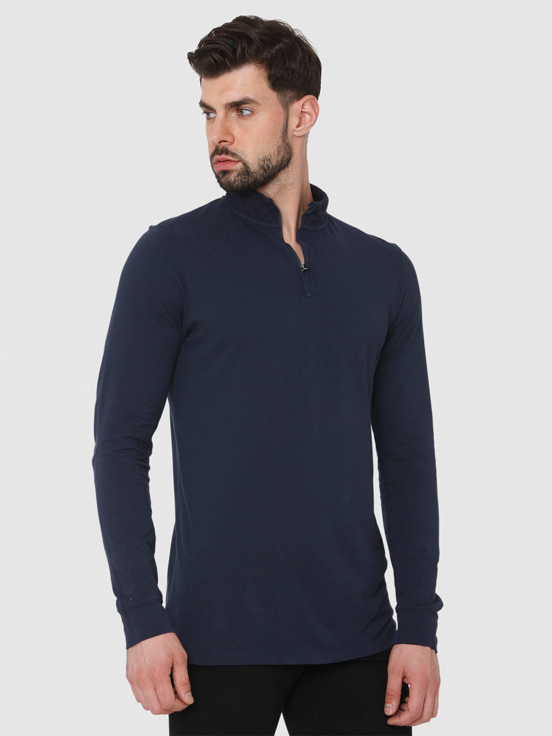 Navy Blue High Neck Polo T-Shirt
