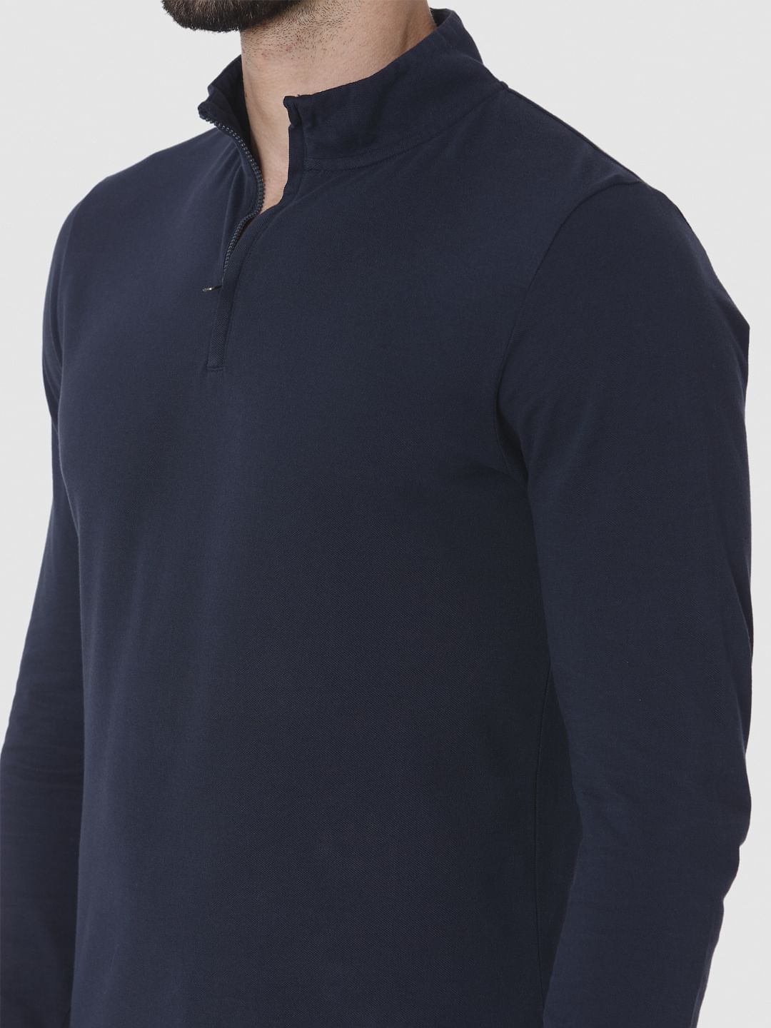Navy Blue High Neck Polo T-Shirt