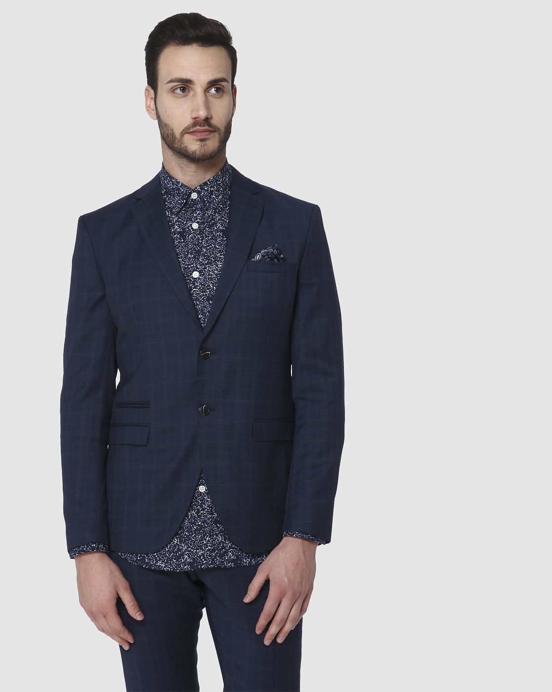 Navy Blue Check Formal Blazer