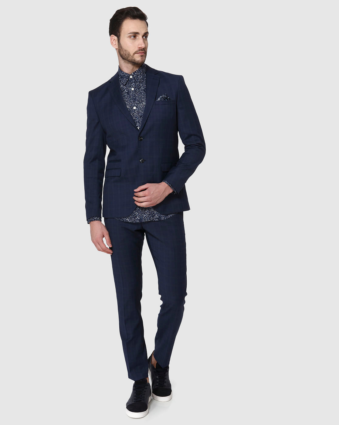 Navy Blue Check Formal Blazer