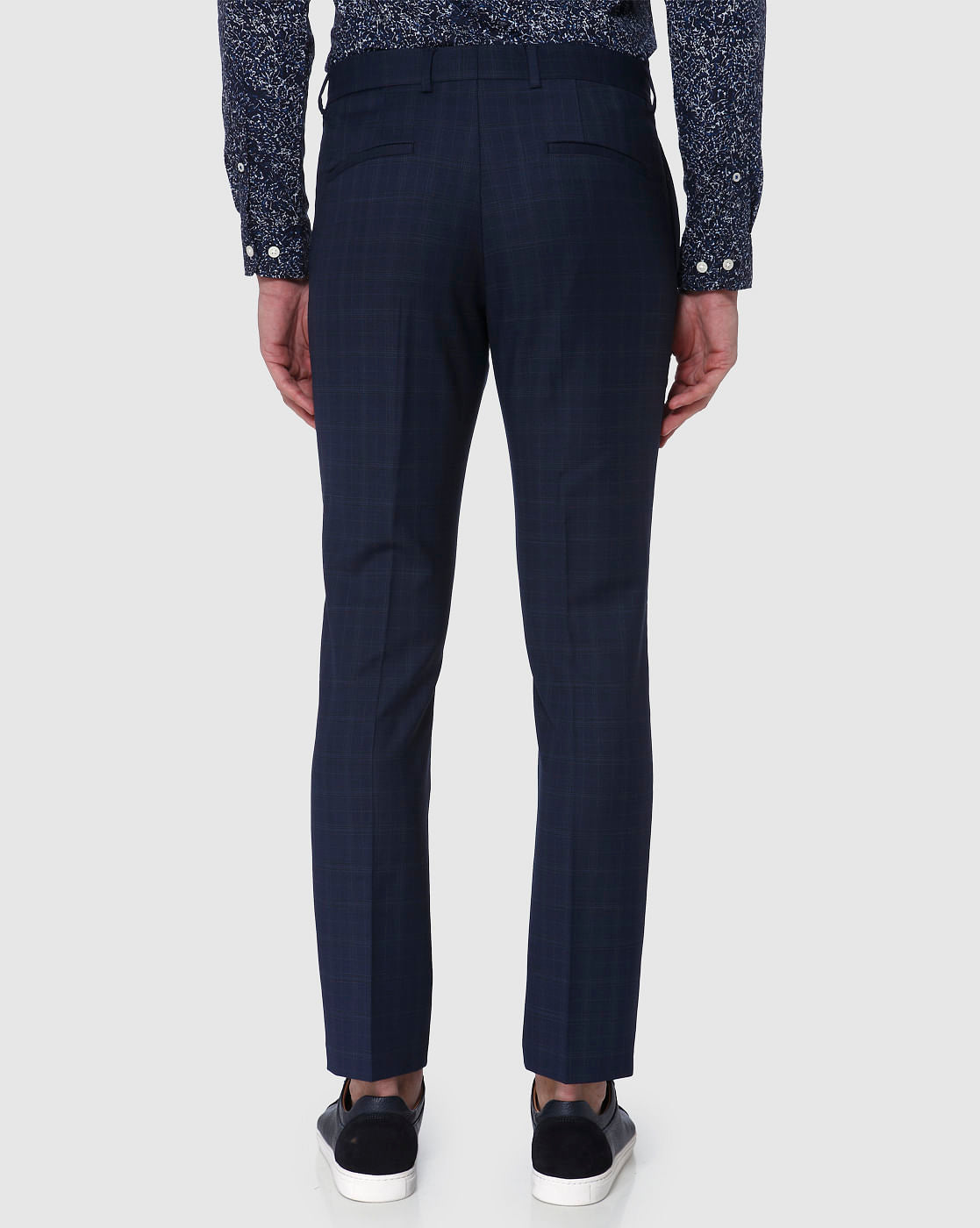 Navy Blue Check Formal Trousers