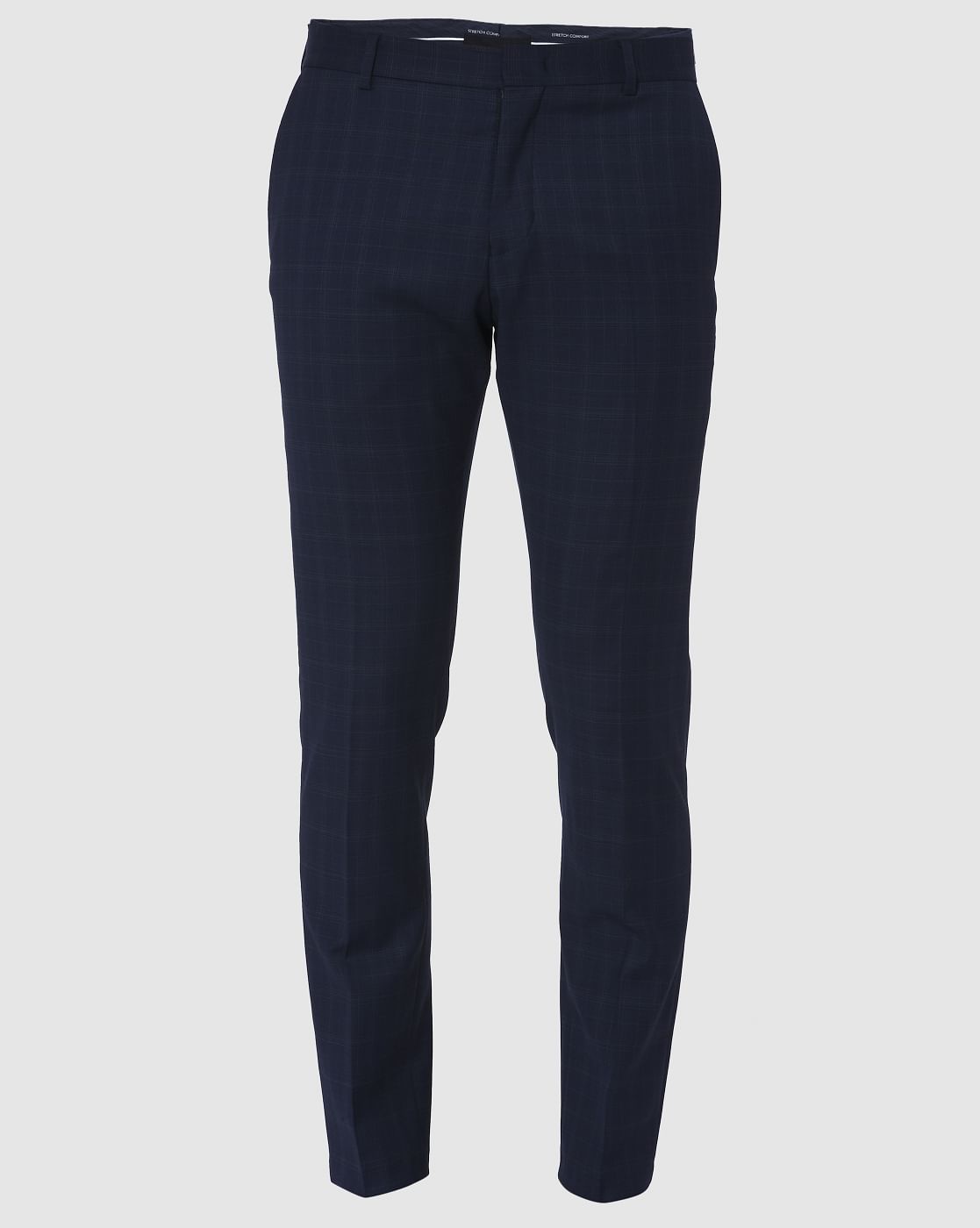 Navy Blue Check Formal Trousers