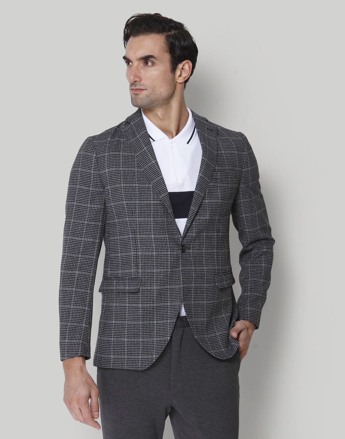 Navy Blue Check Formal Blazer