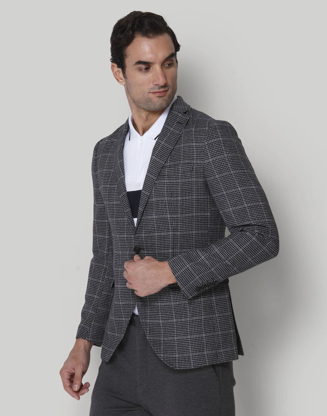 Navy Blue Check Formal Blazer