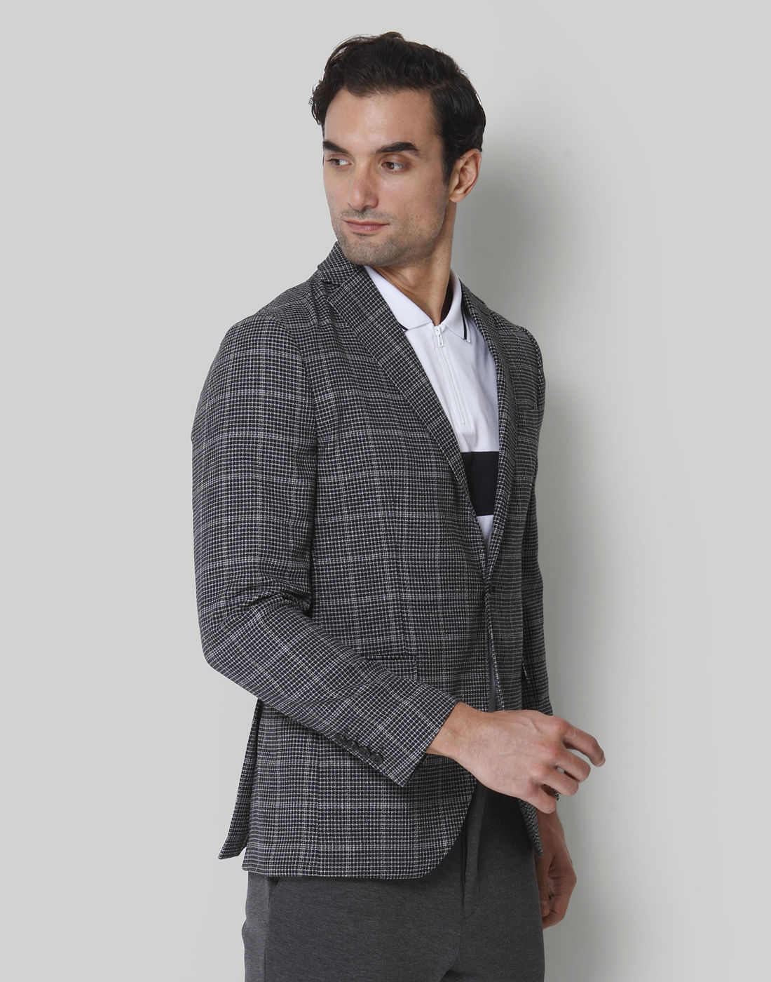 Navy Blue Check Formal Blazer