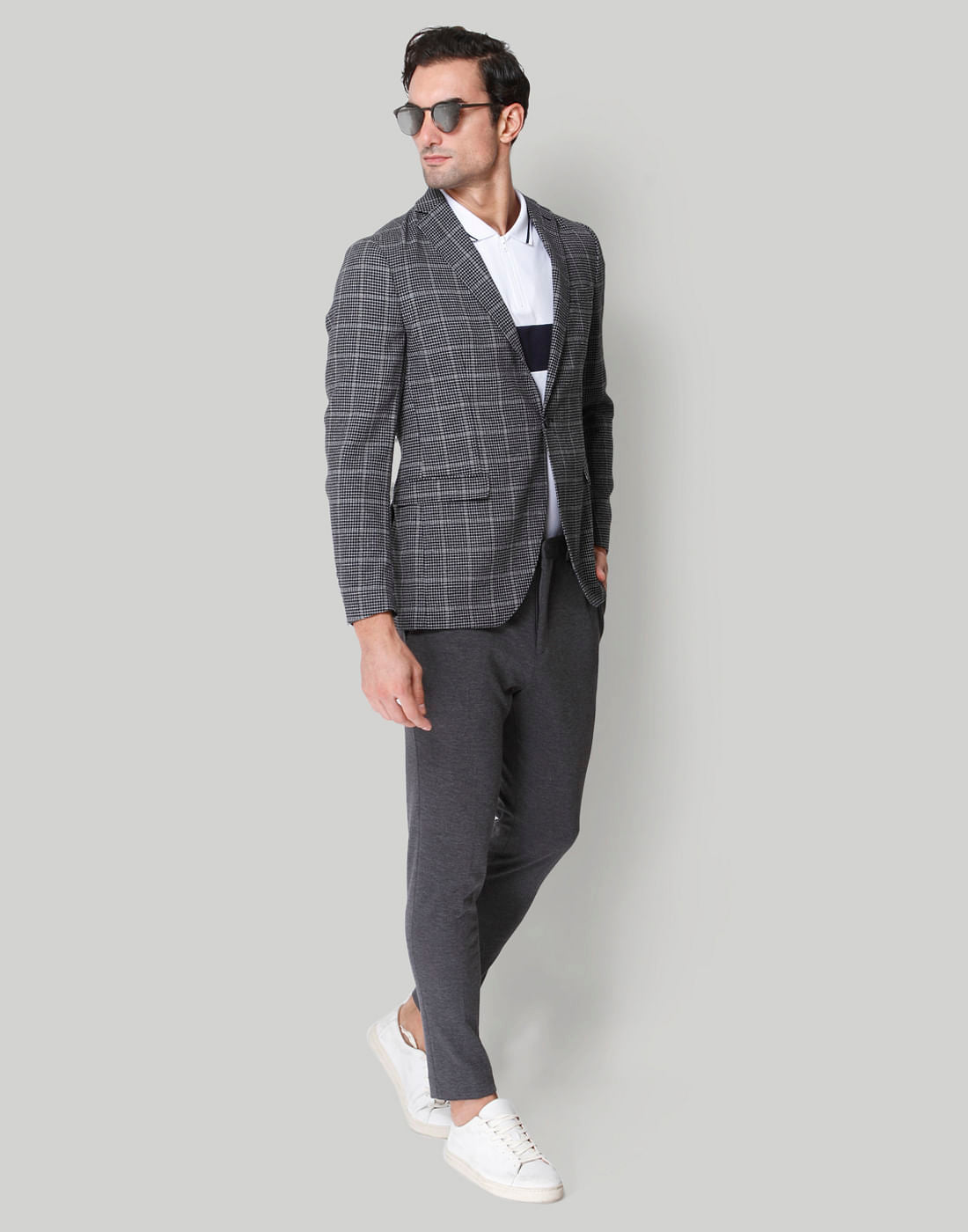 Navy Blue Check Formal Blazer