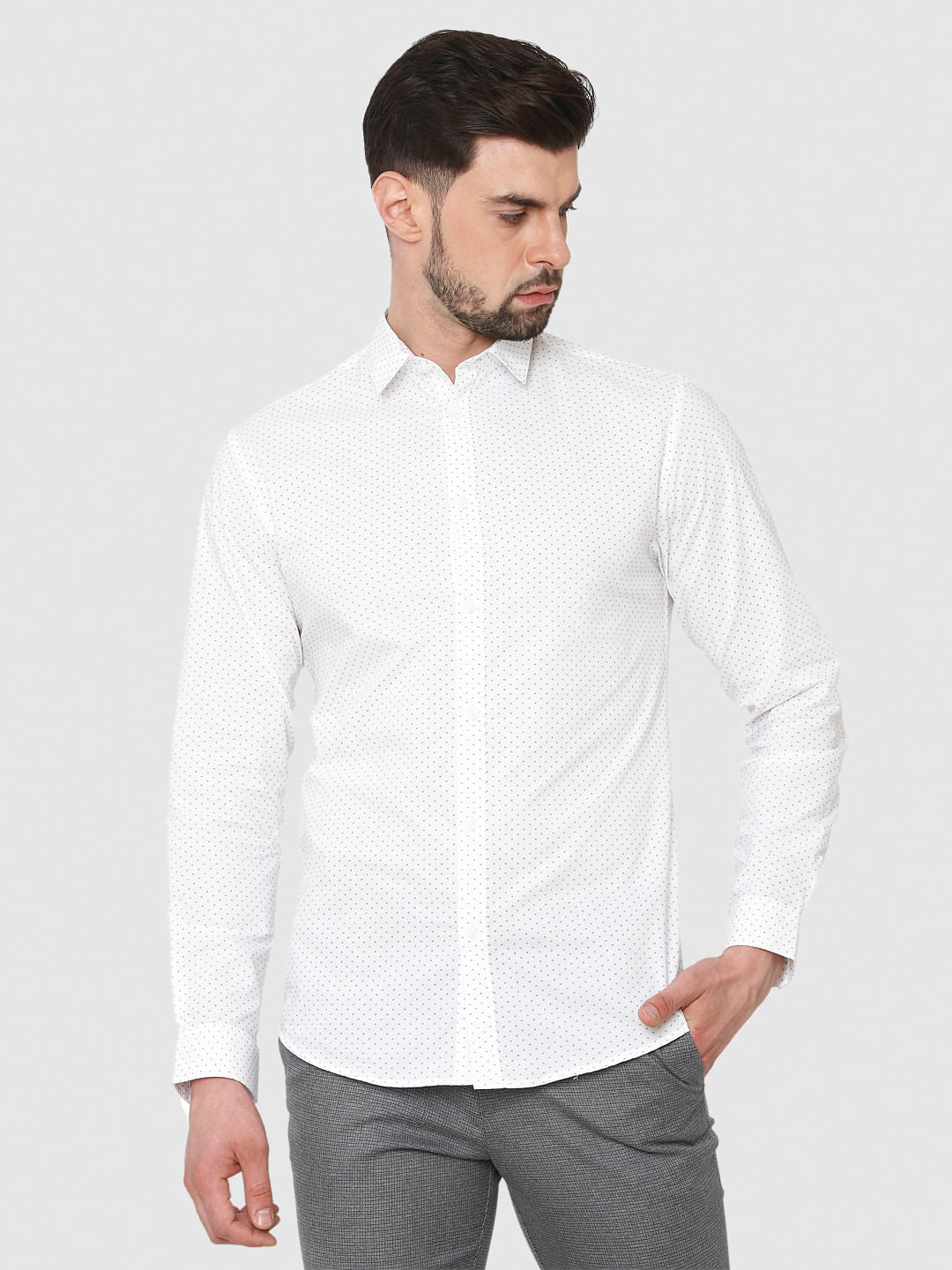 White Printed Formal Full Sleeves Shirt