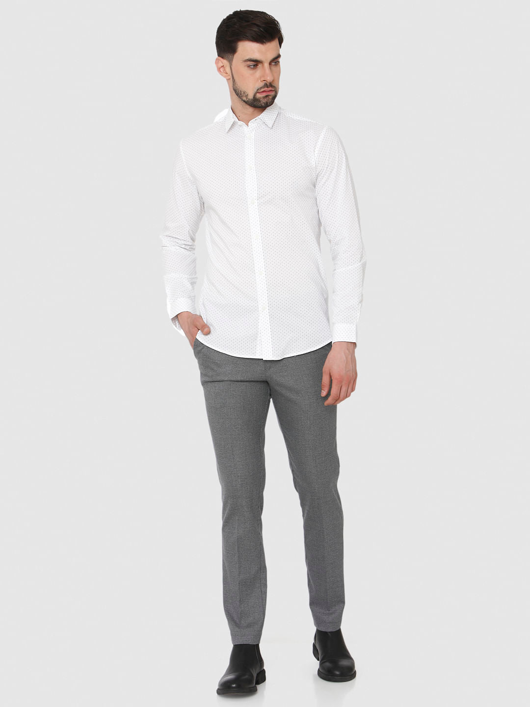 White Printed Formal Full Sleeves Shirt