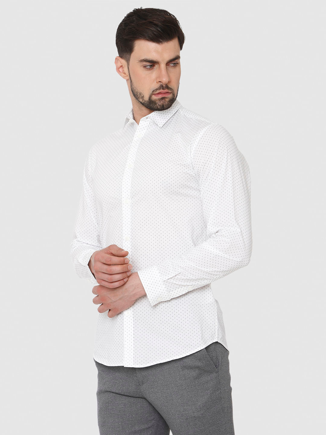White Printed Formal Full Sleeves Shirt