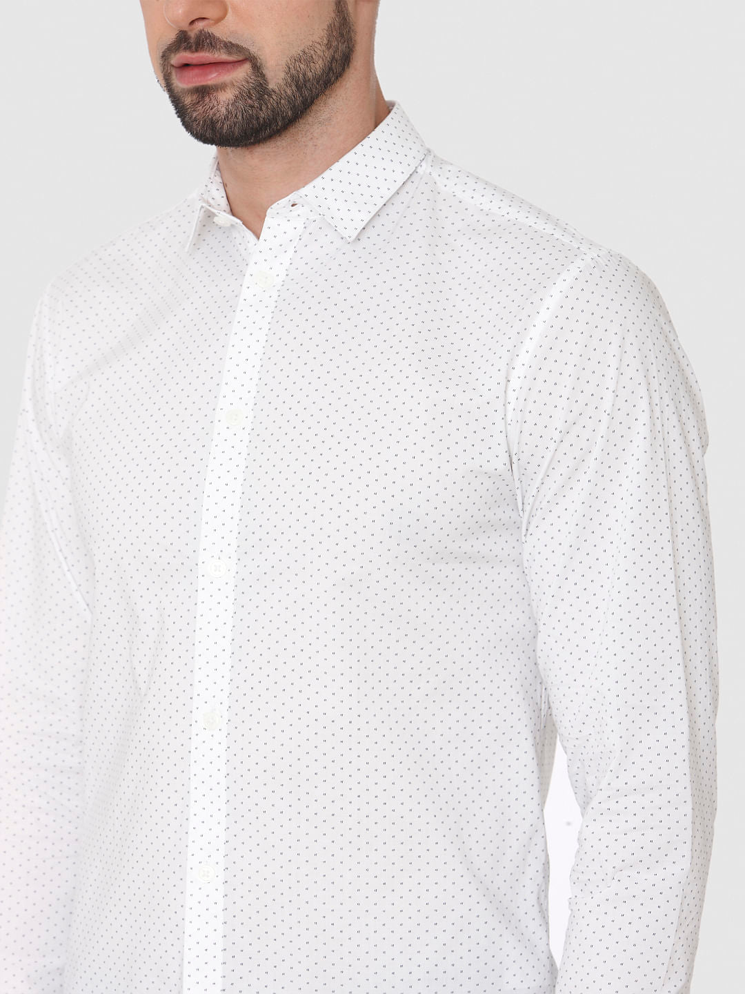 White Printed Formal Full Sleeves Shirt