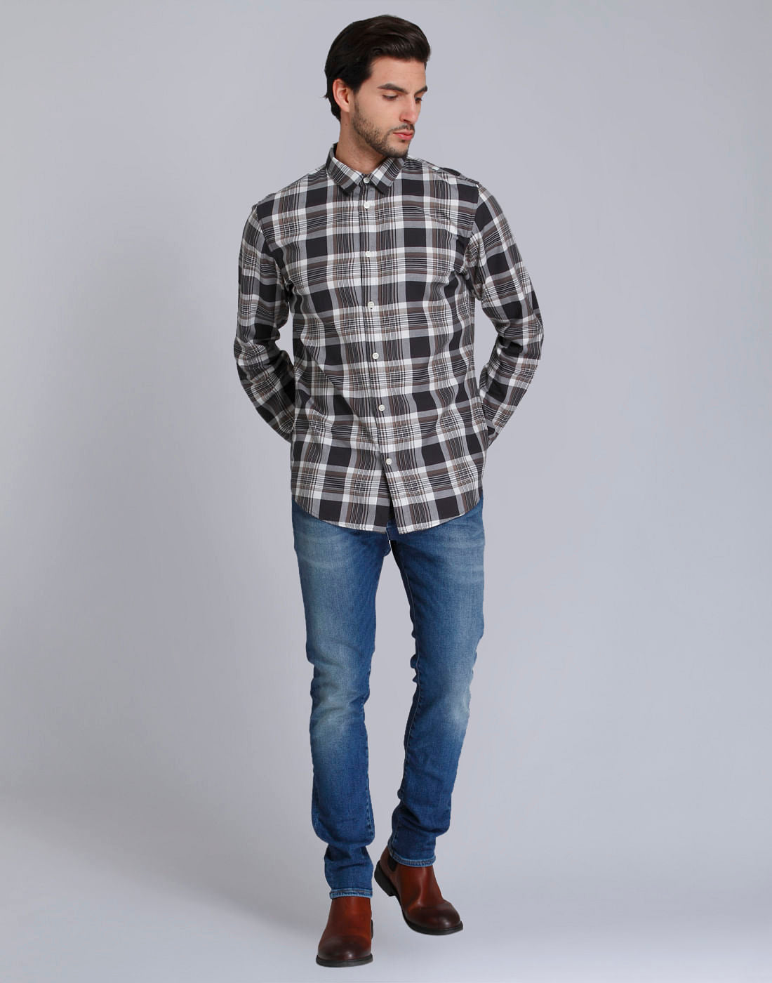 Grey Check Full Sleeves Shirt