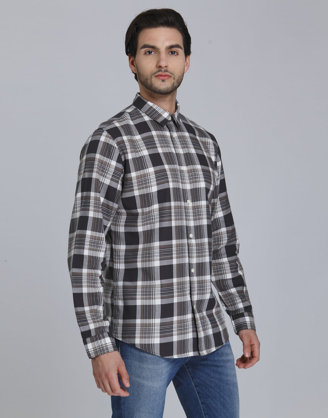 Grey Check Full Sleeves Shirt