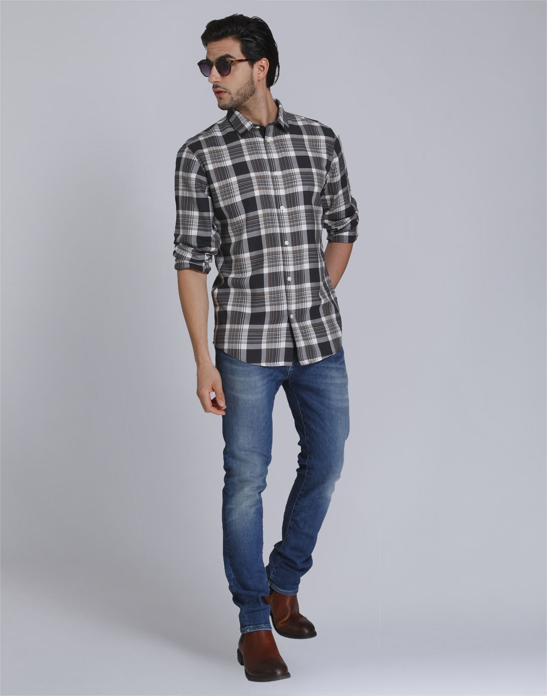 Grey Check Full Sleeves Shirt