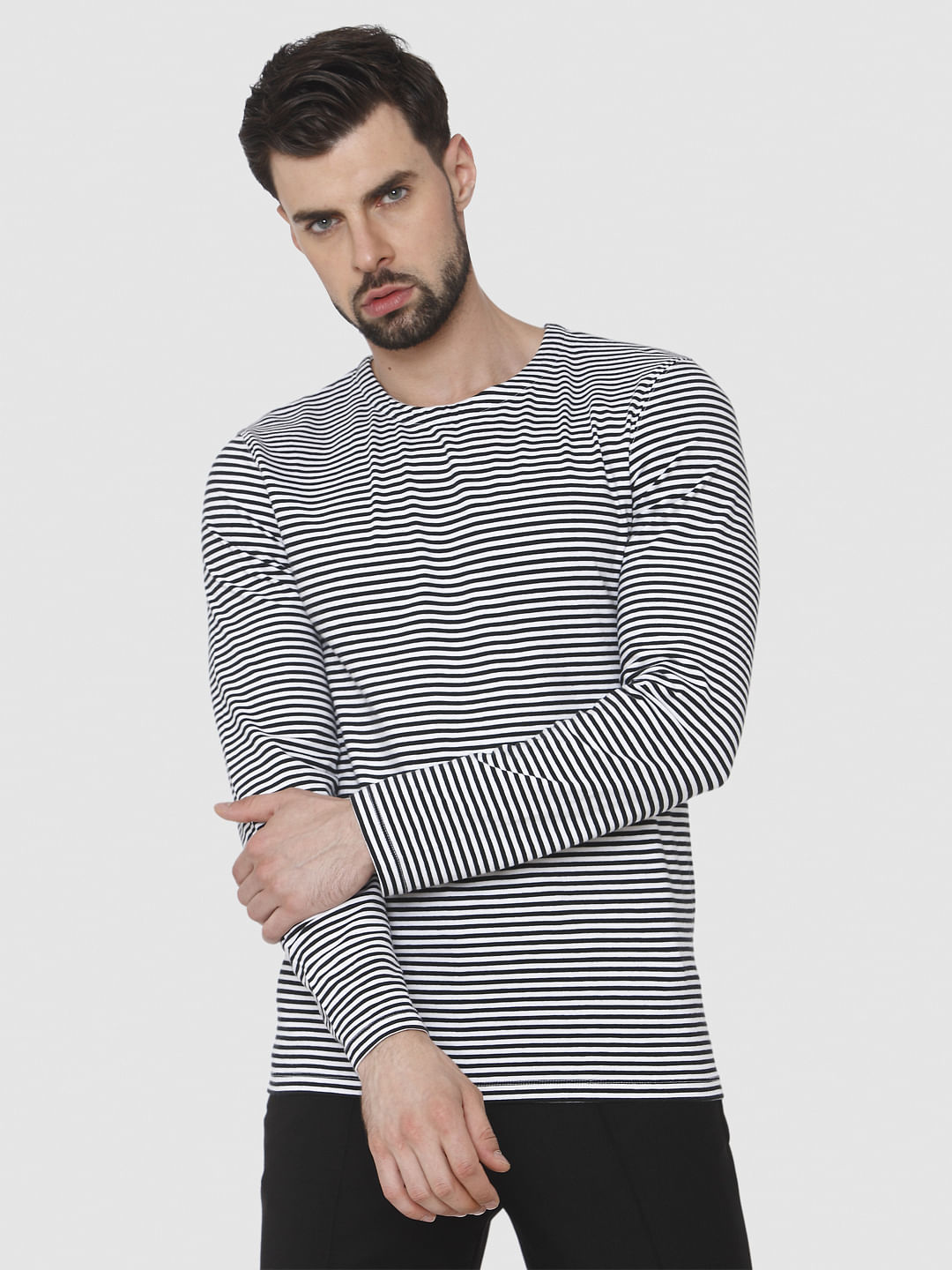 Black Striped Crew Neck T-Shirt