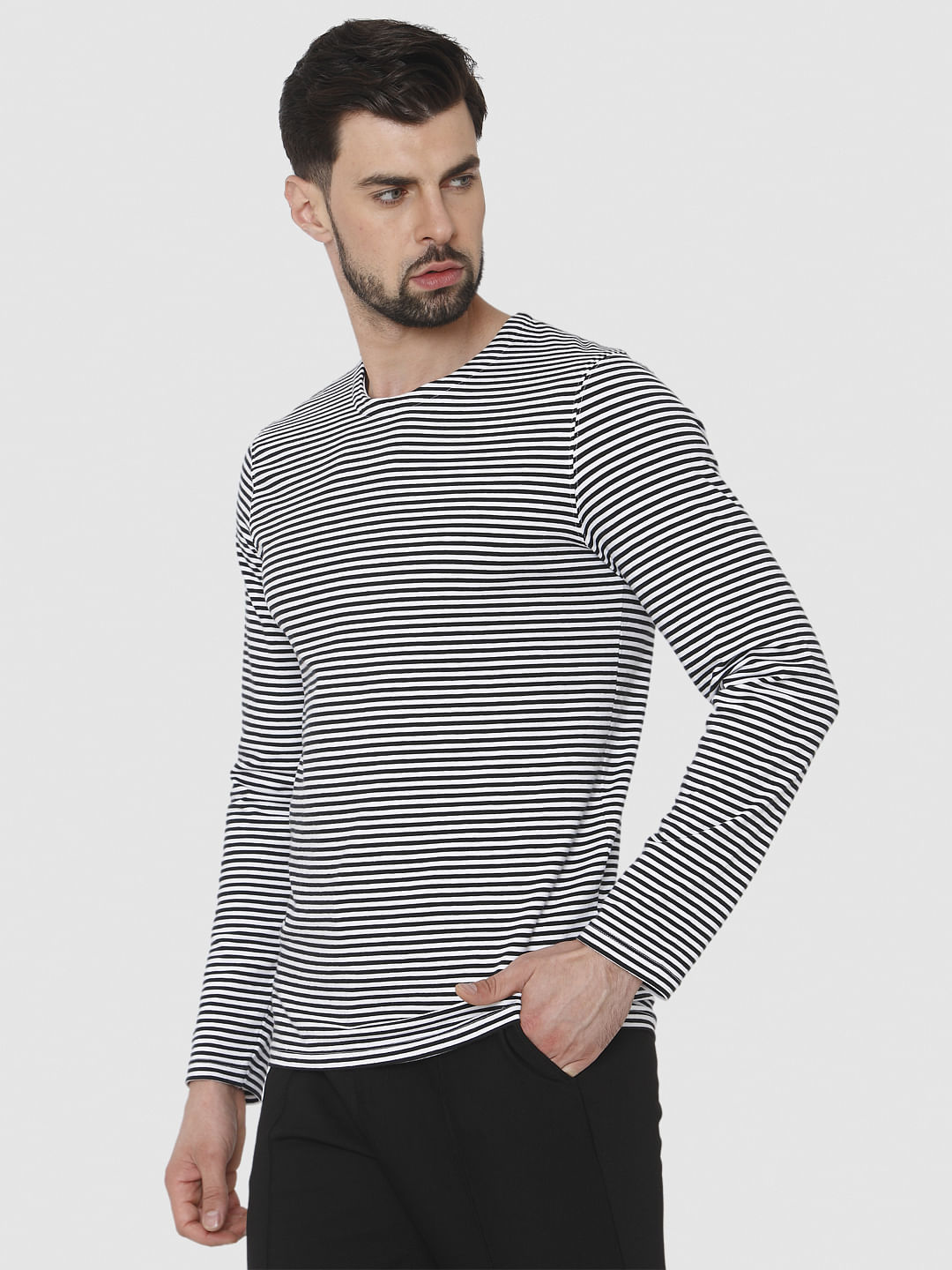 Black Striped Crew Neck T-Shirt