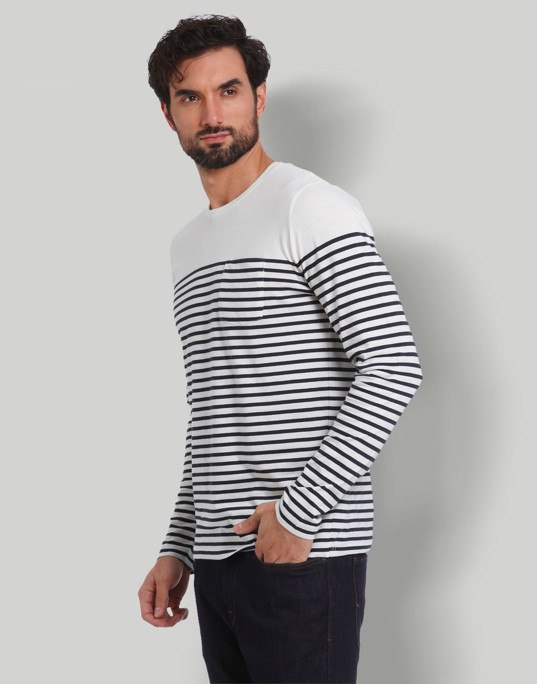 White Striped Crew Neck T-Shirt