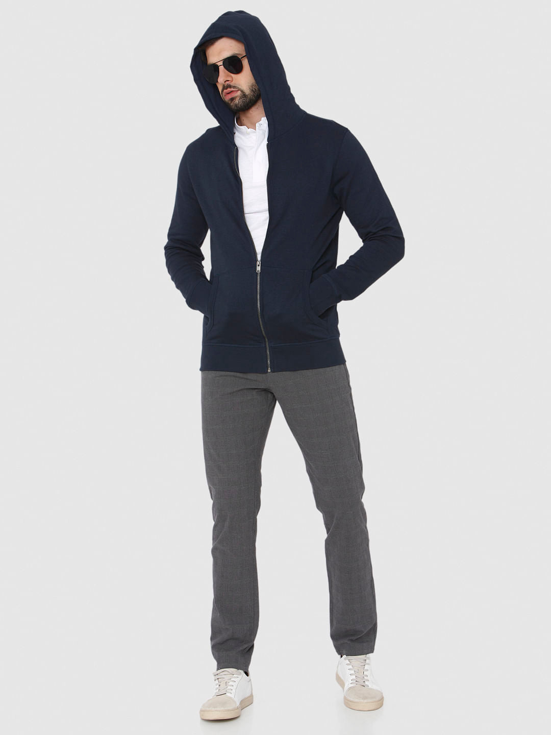 Navy Blue Hooded Sweat Jacket