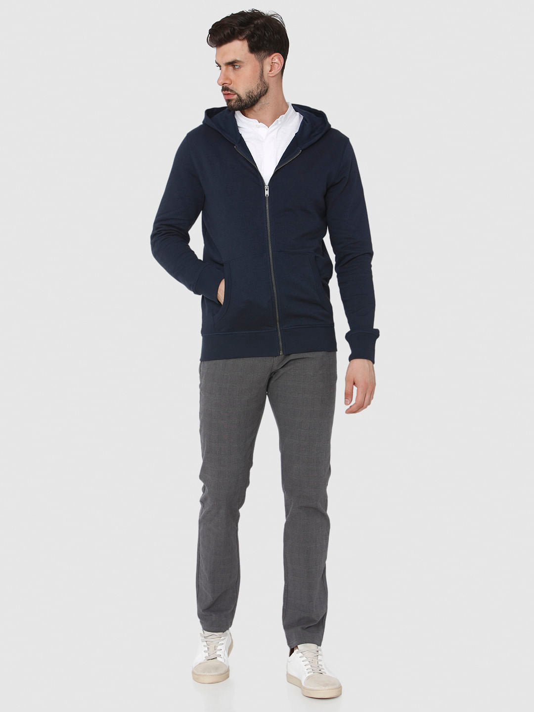 Navy Blue Hooded Sweat Jacket