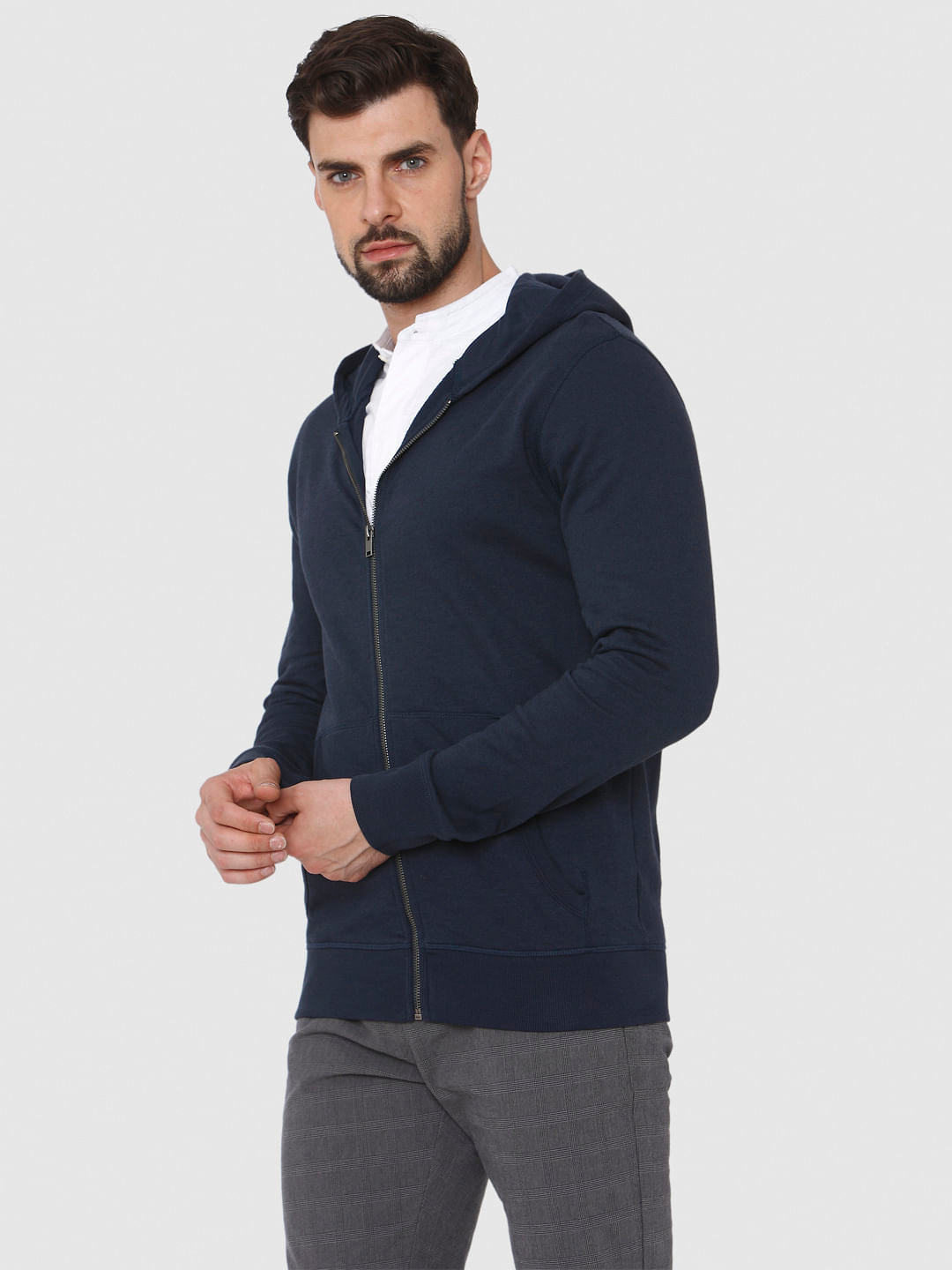 Navy Blue Hooded Sweat Jacket