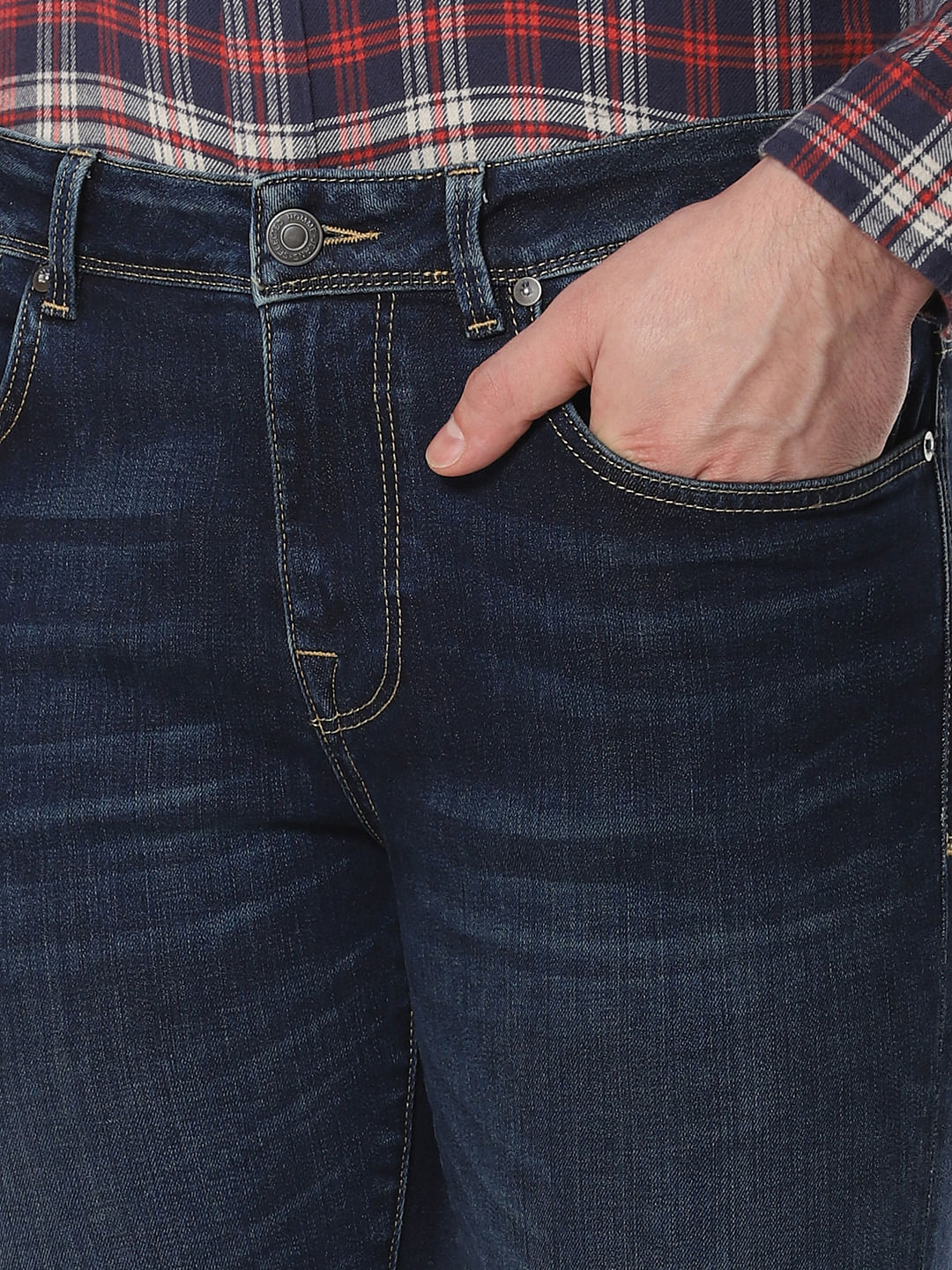 Blue Mid Rise Leon Slim Fit Jeans