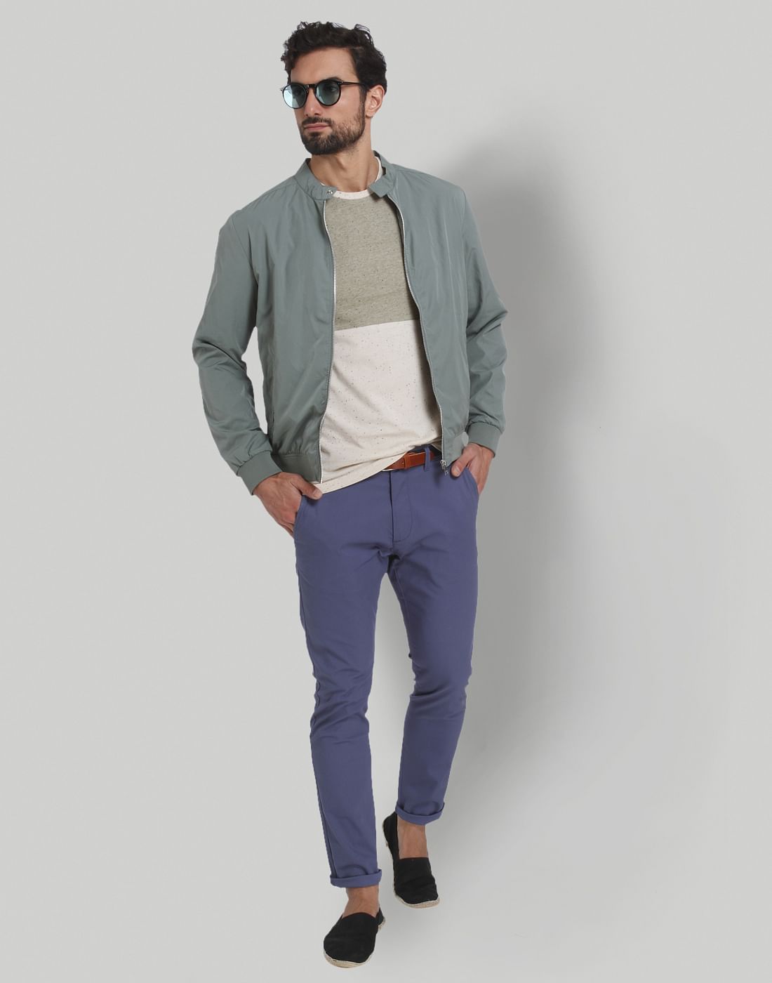Green Colourblocked Crew Neck T-Shirt