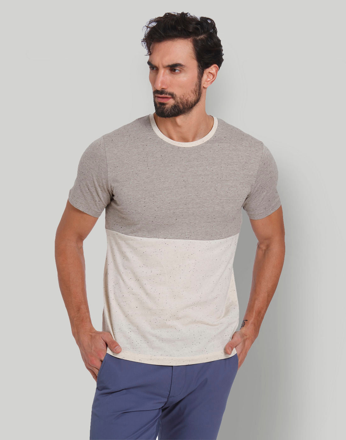 Grey Colourblocked Crew Neck T-Shirt