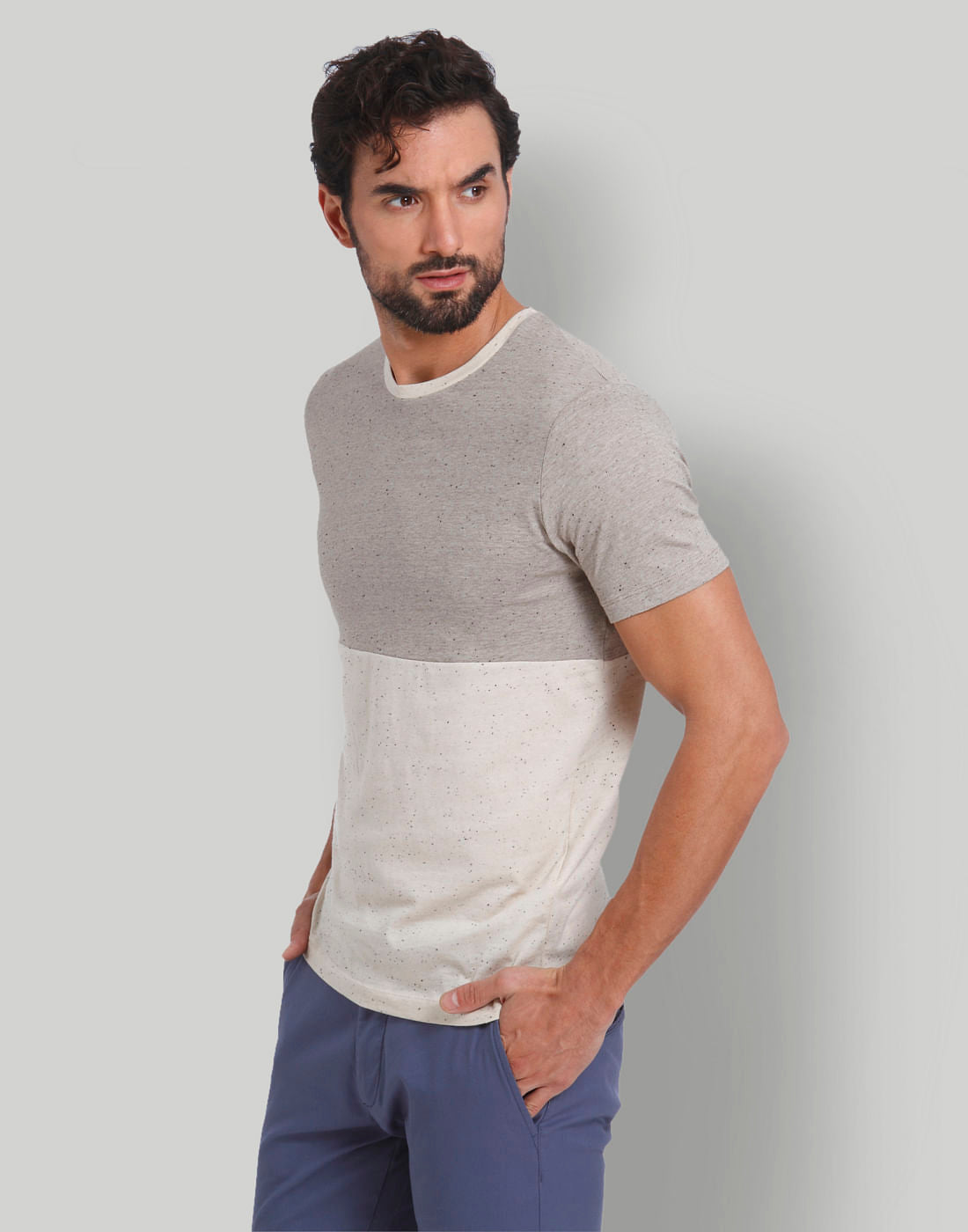 Grey Colourblocked Crew Neck T-Shirt
