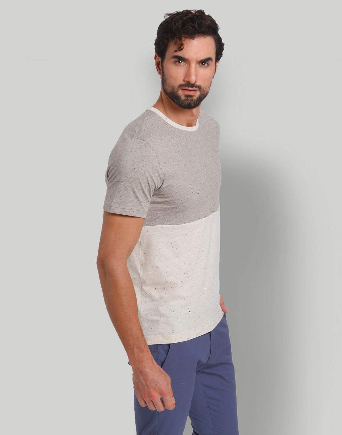 Grey Colourblocked Crew Neck T-Shirt