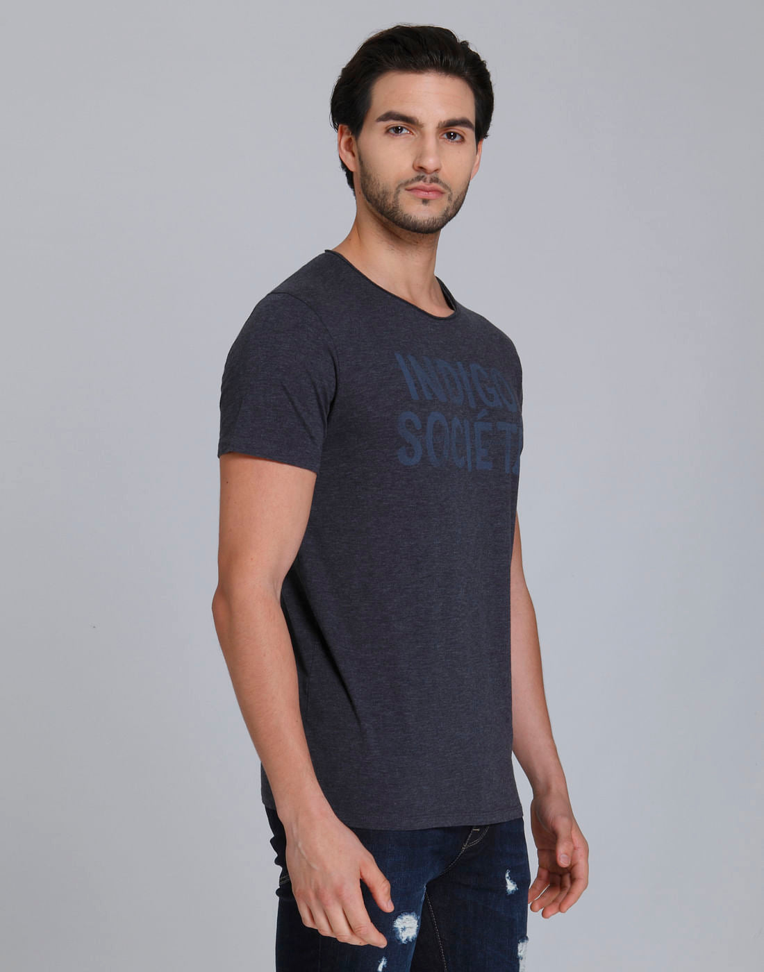 Blue Printed Crew Neck T-Shirt
