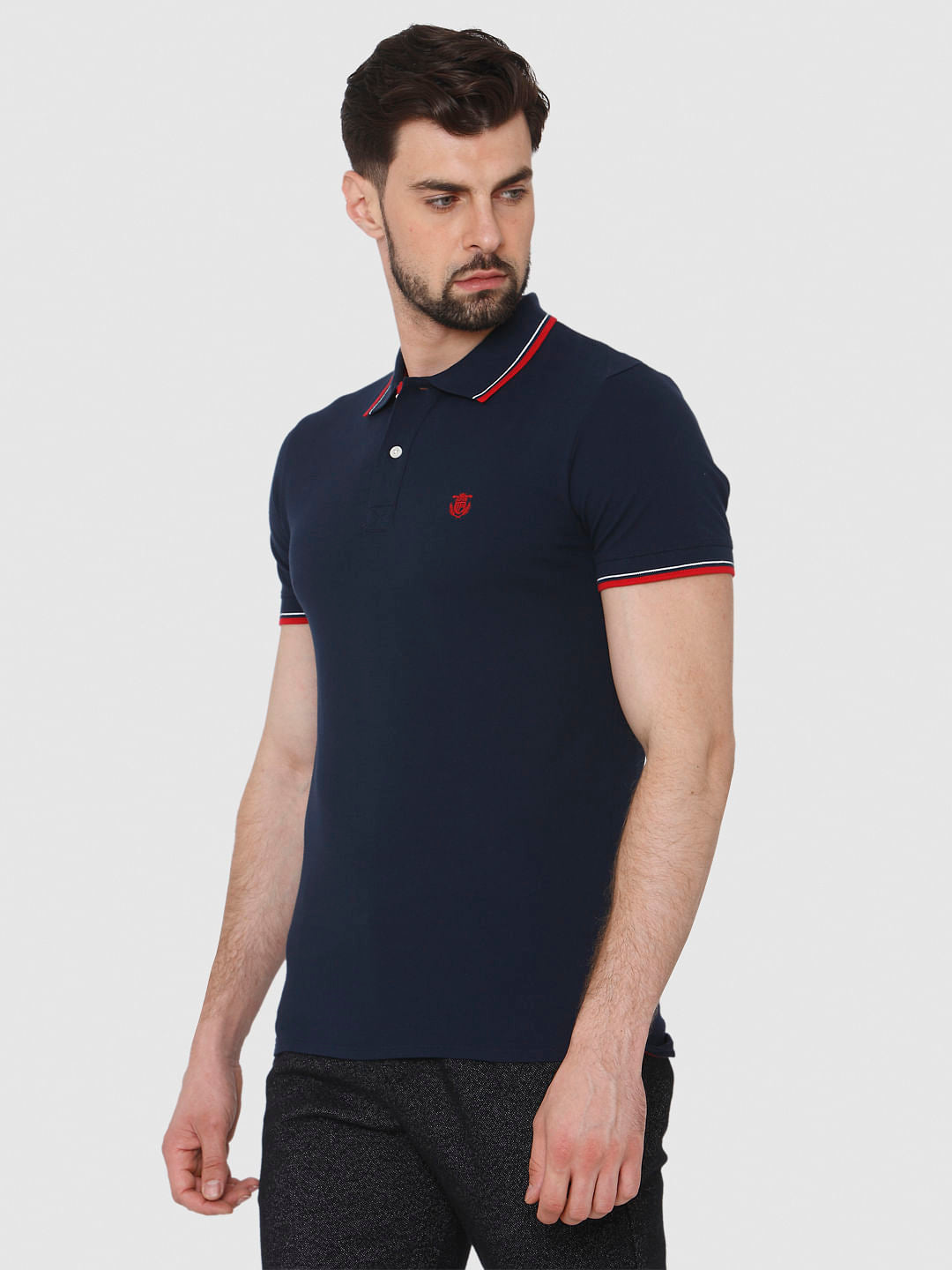 Navy Blue Contrast Tipping Polo T-Shirt