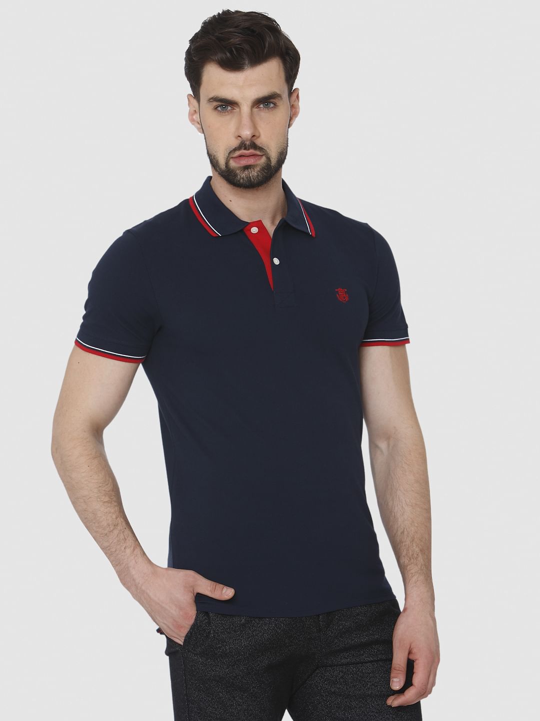 Navy Blue Contrast Tipping Polo T-Shirt