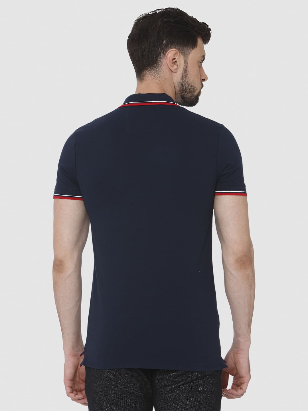 Navy Blue Contrast Tipping Polo T-Shirt
