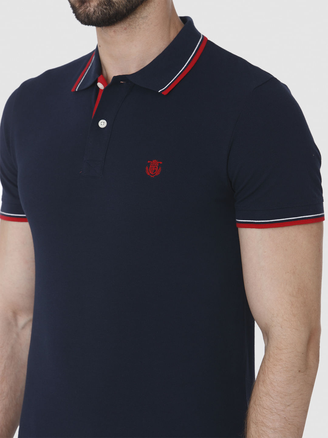 Navy Blue Contrast Tipping Polo T-Shirt