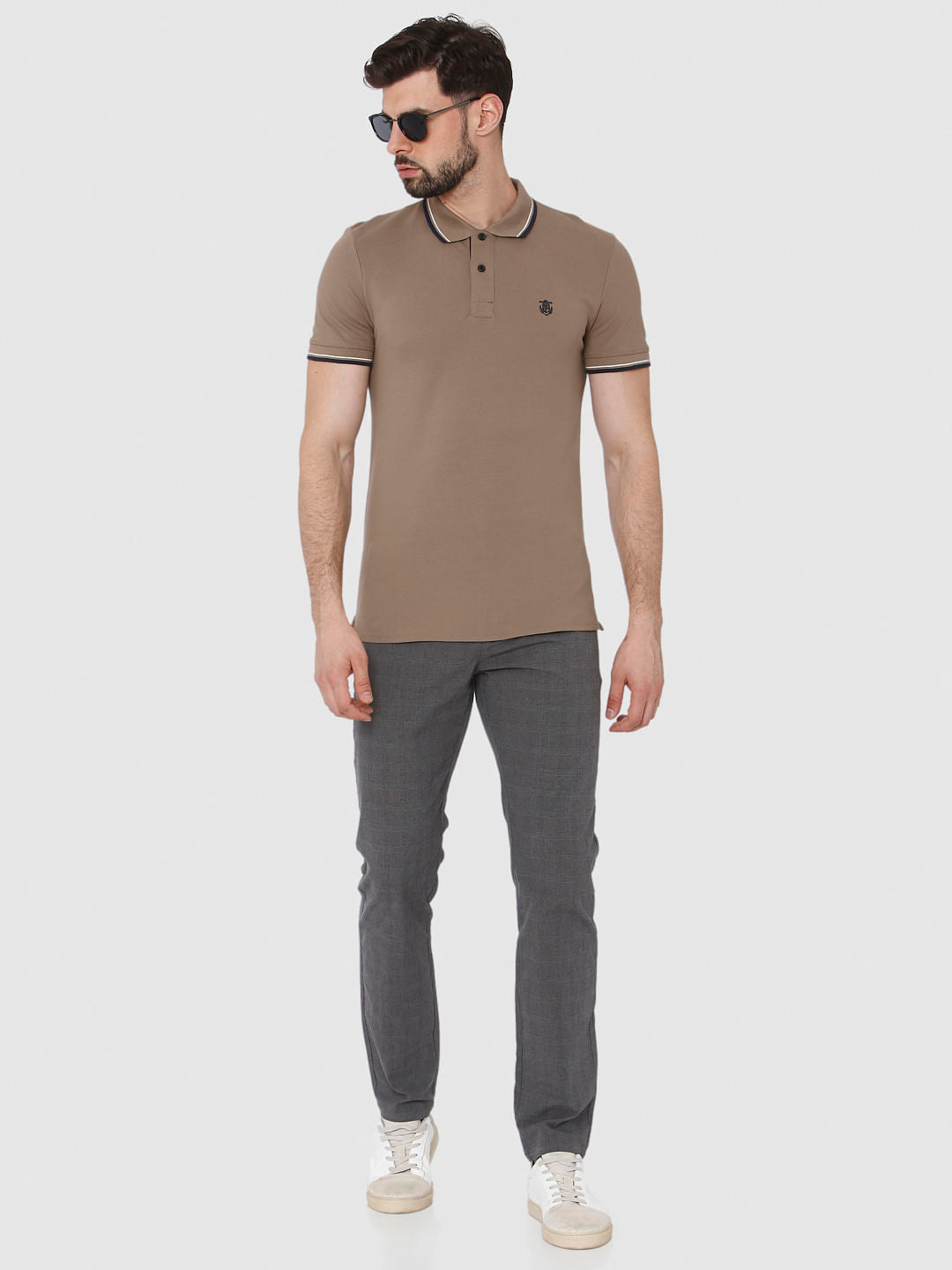 Brown Contrast Tipping Polo T-Shirt