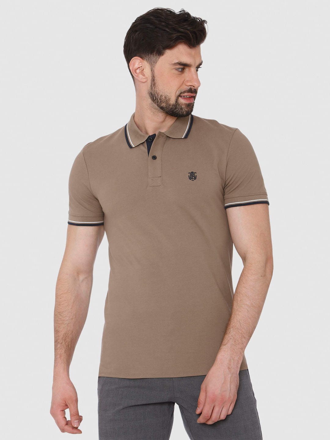 Brown Contrast Tipping Polo T-Shirt