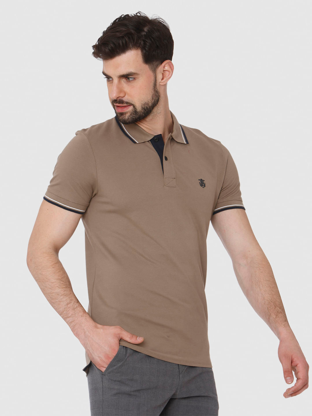 Brown Contrast Tipping Polo T-Shirt