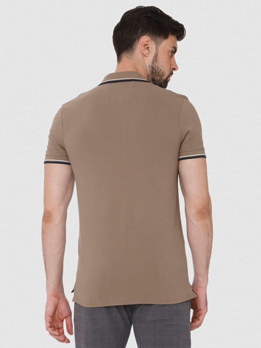 Brown Contrast Tipping Polo T-Shirt