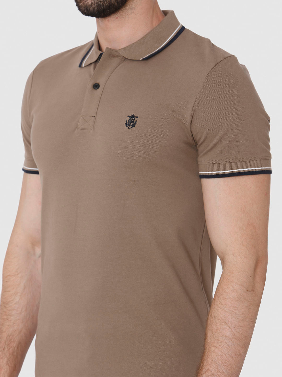 Brown Contrast Tipping Polo T-Shirt