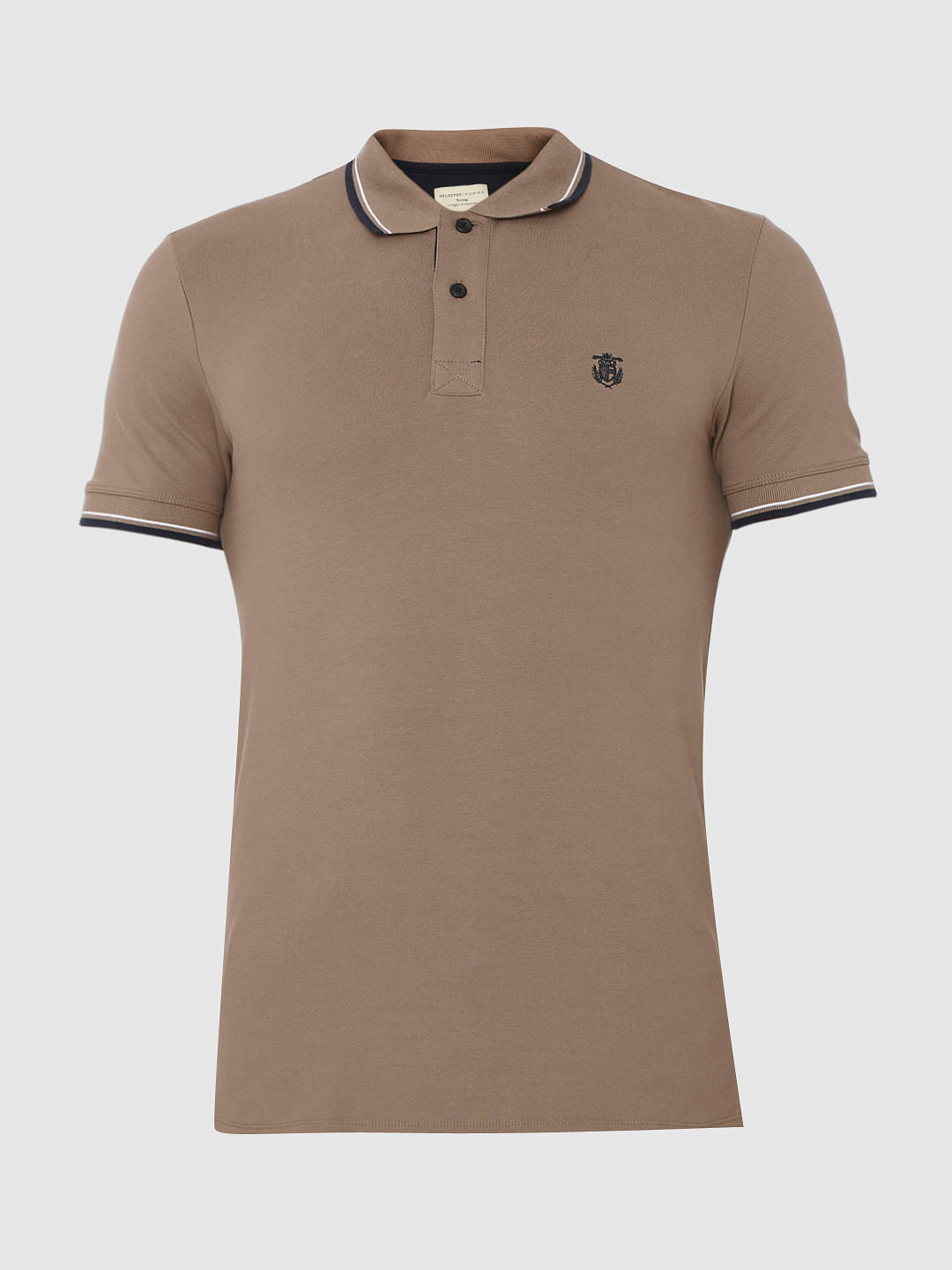 Brown Contrast Tipping Polo T-Shirt