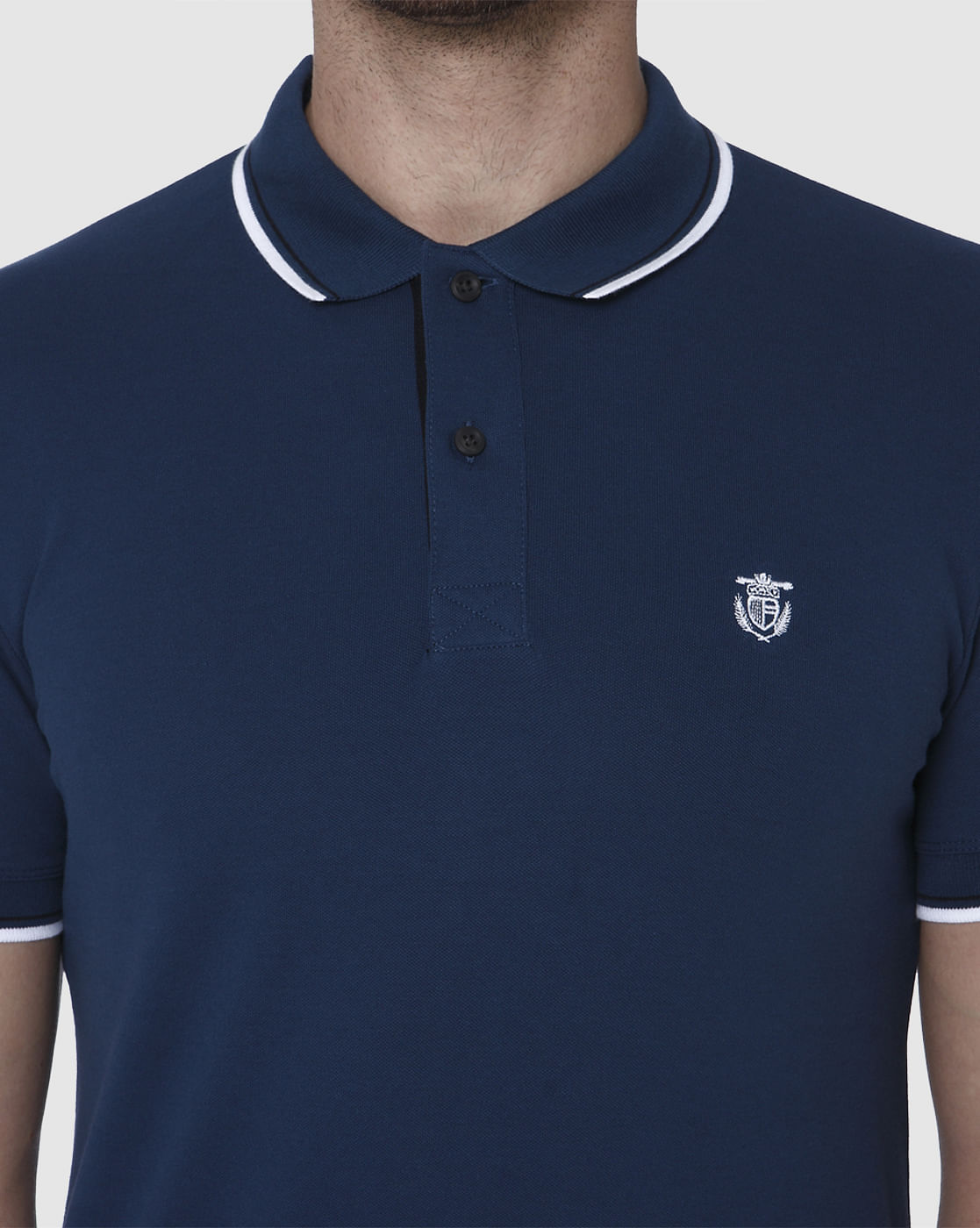 Blue Contrast Tipping Polo Neck T-Shirt