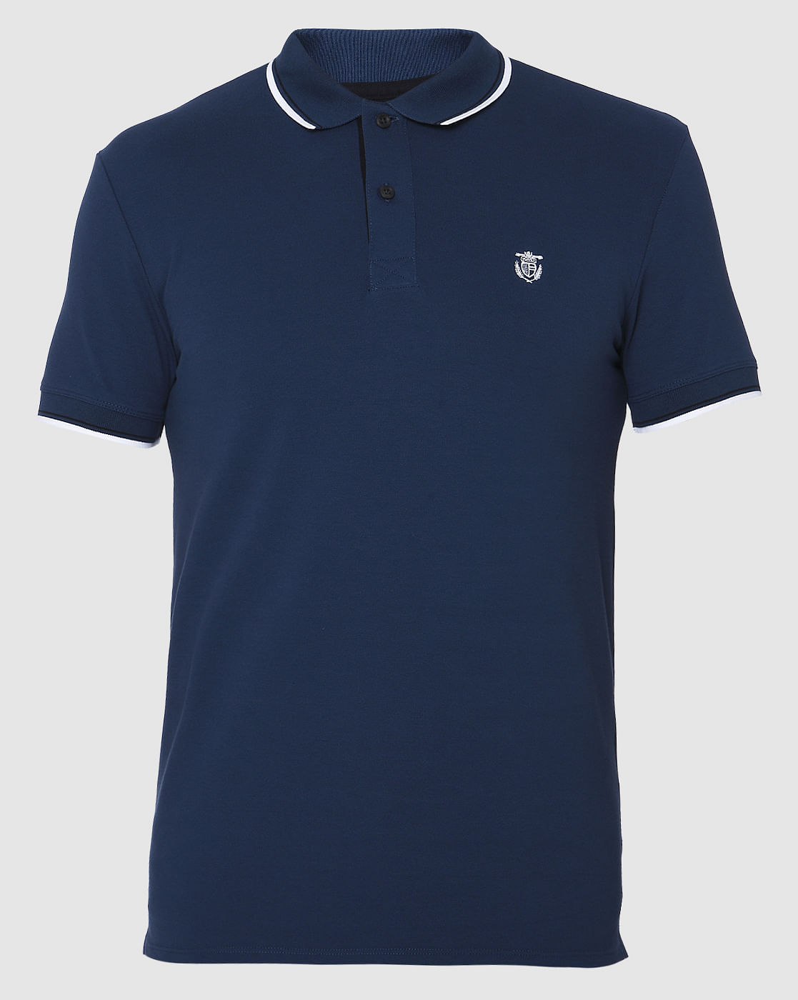 Blue Contrast Tipping Polo Neck T-Shirt