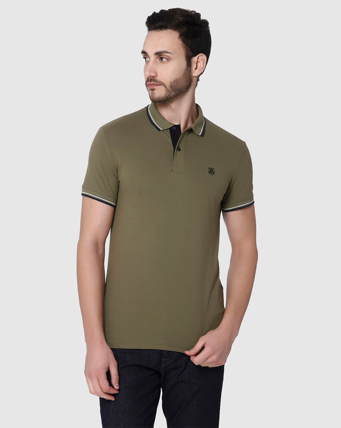 Green Contrast Tipping Polo Neck T-Shirt