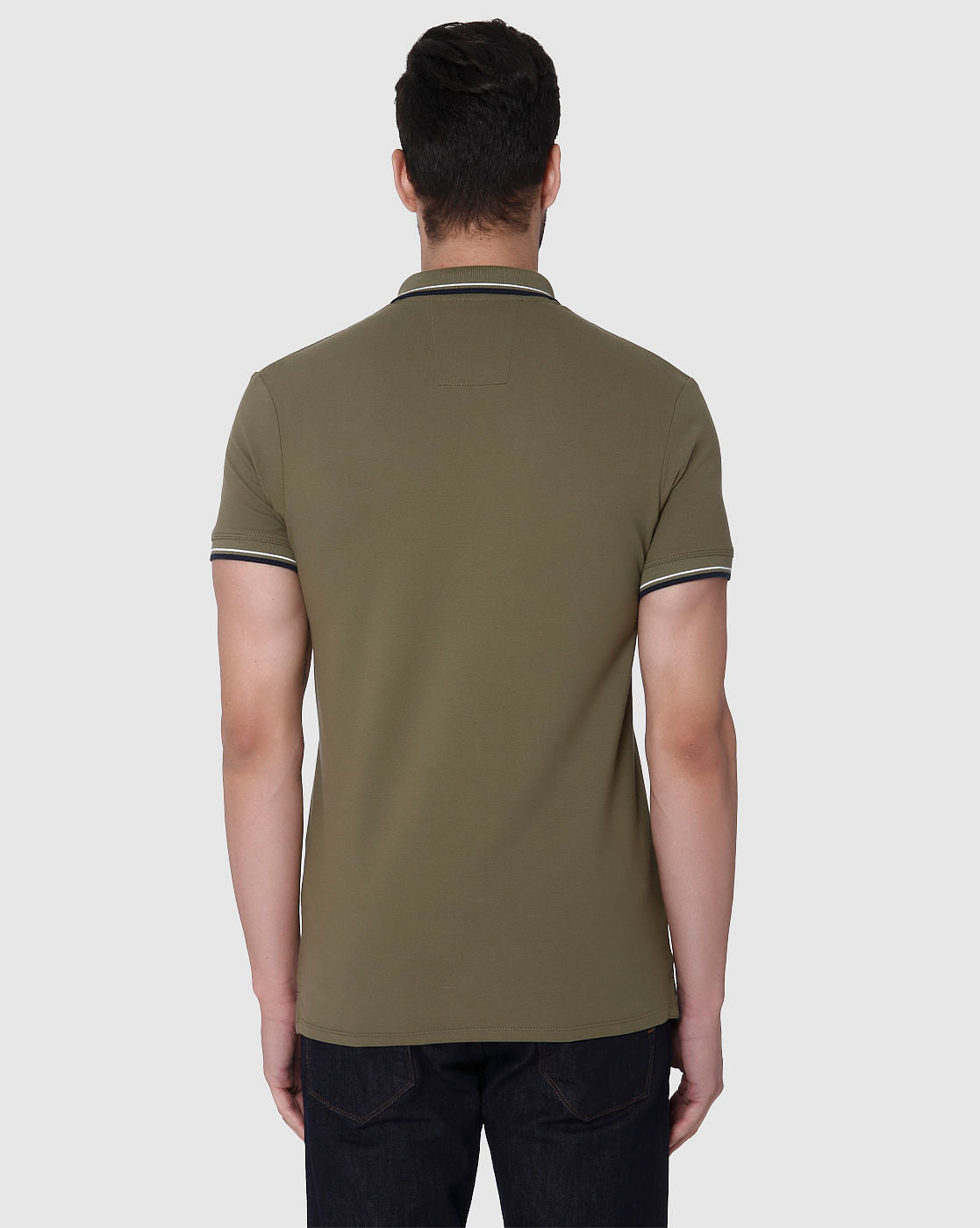 Green Contrast Tipping Polo Neck T-Shirt