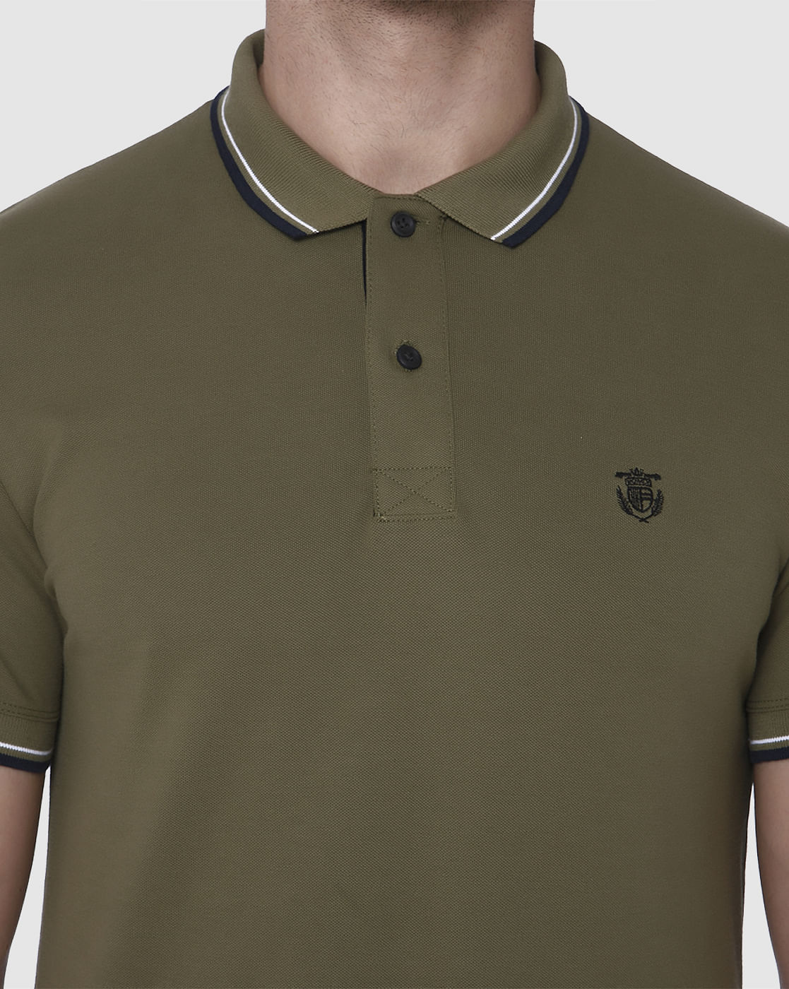 Green Contrast Tipping Polo Neck T-Shirt
