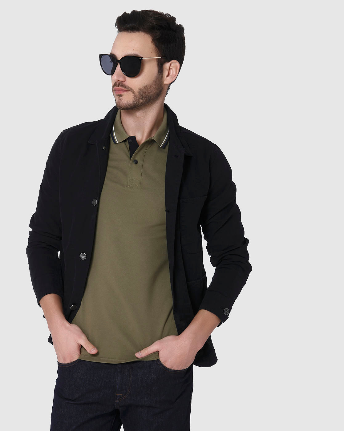 Green Contrast Tipping Polo Neck T-Shirt