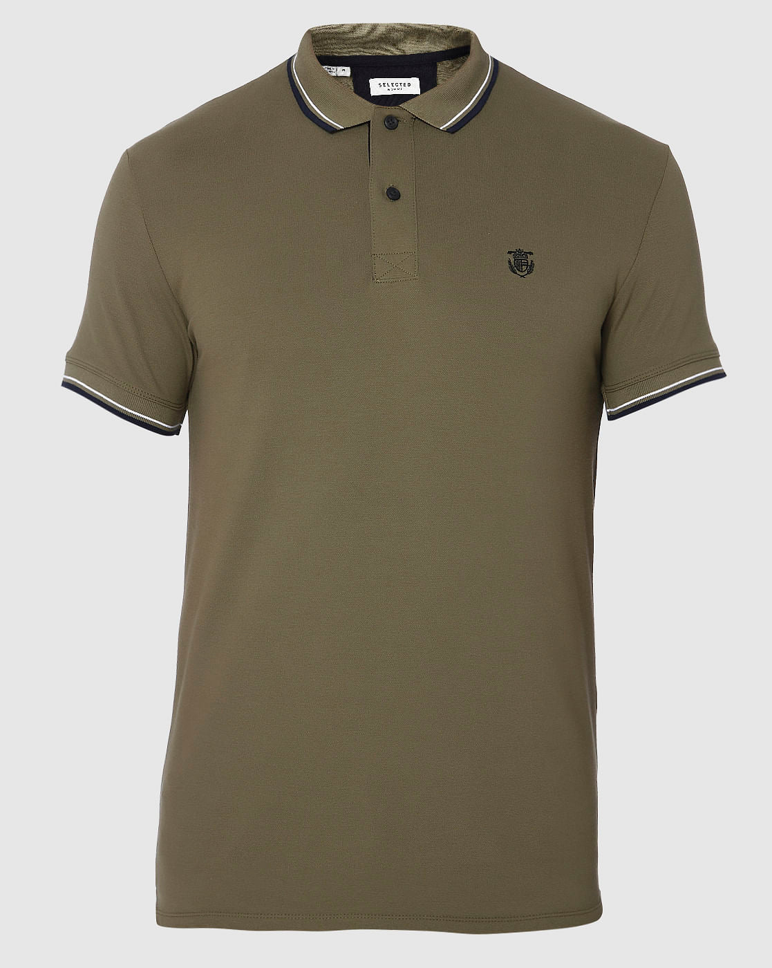 Green Contrast Tipping Polo Neck T-Shirt