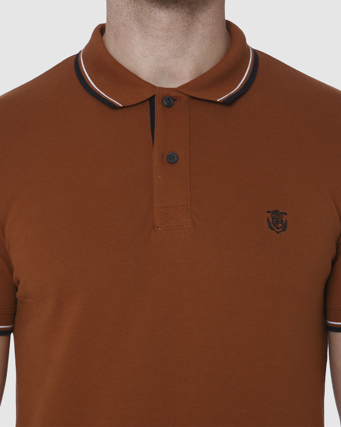 Brown Contrast Tipping Polo Neck T-Shirt
