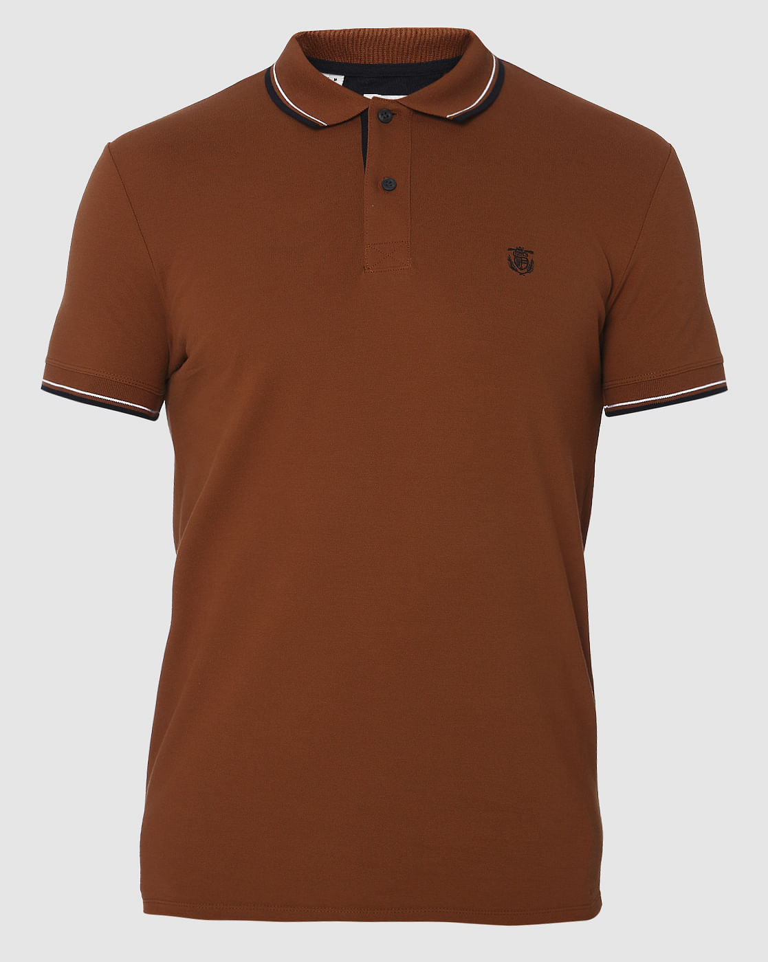 Brown Contrast Tipping Polo Neck T-Shirt