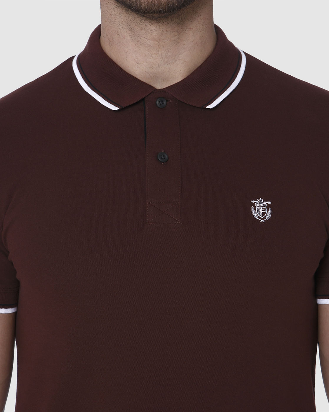 Burgundy Contrast Tipping Polo Neck T-Shirt